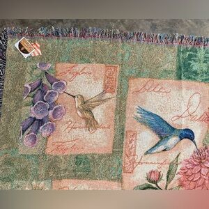 Floral Hummingbird Throw Blanket in Multi-Color by Susan Winget